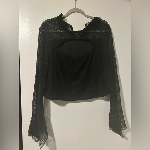 Plus size, high neck, black lace top. - Picture 2 of 3